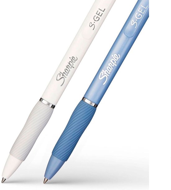 Sharpie S-Gel gelpennen set van 4 - mediumpunt 0,7 mm - zwarte en blauwe inkt - IJsblauwe en parelwitte behuizing