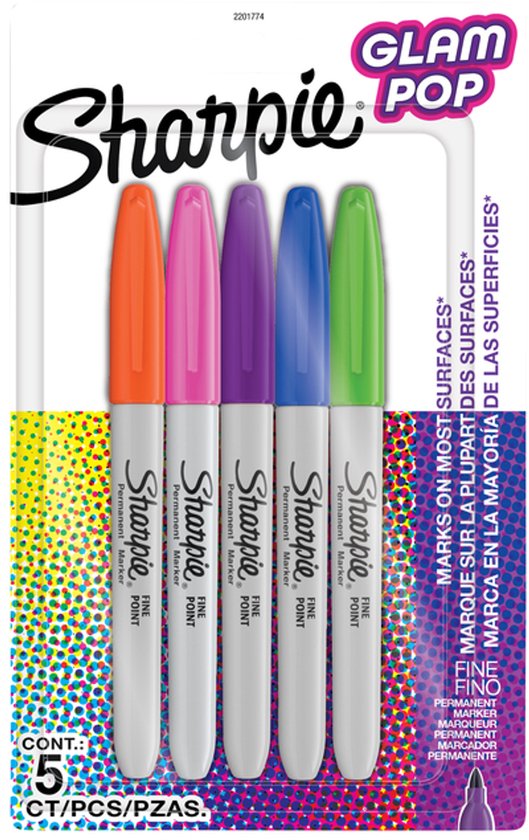 Sharpie Glam Pop permanent markers set van 5 - fijne punt - verschillende kleuren
