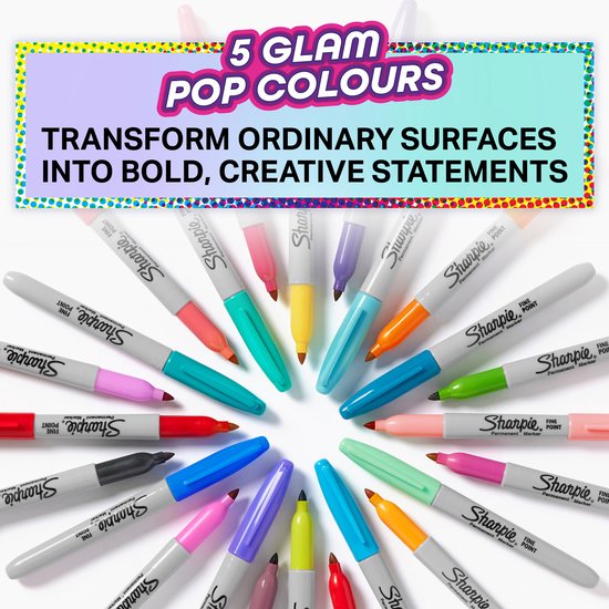 Sharpie Glam Pop permanent markers set van 5 - fijne punt - verschillende kleuren