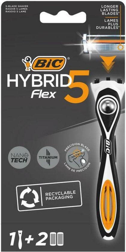 BIC Hybrid 5 Flex scheermesjes - navulmesjes set van 2 - 5 beweeglijke titanium mesjes - precisietrimmer