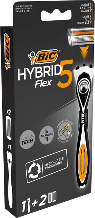 BIC Hybrid 5 Flex scheermesjes - navulmesjes set van 2 - 5 beweeglijke titanium mesjes - precisietrimmer