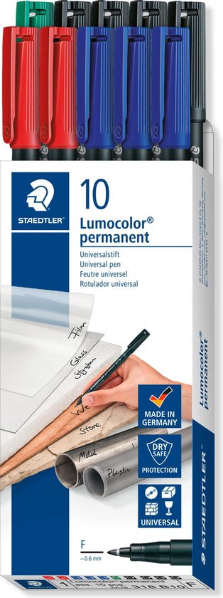 Staedtler Lumocolor permanent pen - F nib - box of 10 assorted colours