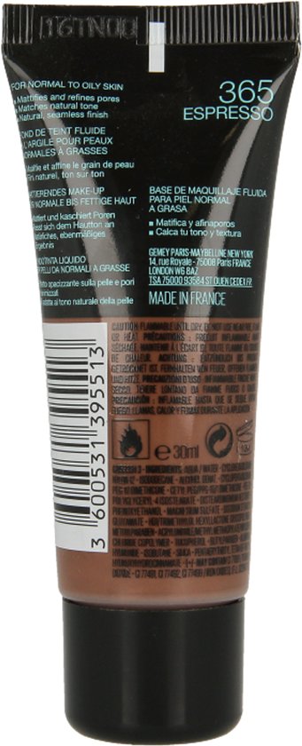 Maybelline New York Fit Me Matte + Poreless foundation - 365 Espresso - medium dekkend met matte finish - normale tot vette huid - 30 ml