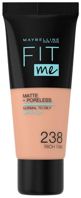 Maybelline New York Fit Me Matte + Poreless foundation - medium dekkend matte finish - normale tot vette huid - 30 ml - 238 Rich Tan