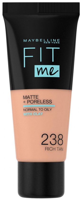 Maybelline New York Fit Me Matte + Poreless foundation - medium dekkend matte finish - normale tot vette huid - 30 ml - 238 Rich Tan