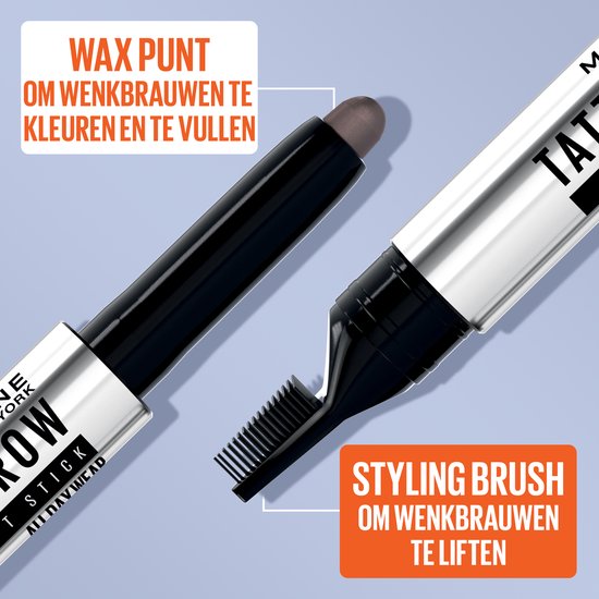 Maybelline New York Tattoo Brow Lift Stick wenkbrauwpotlood - met stylingborstel - 02 Soft Brown - Bruin