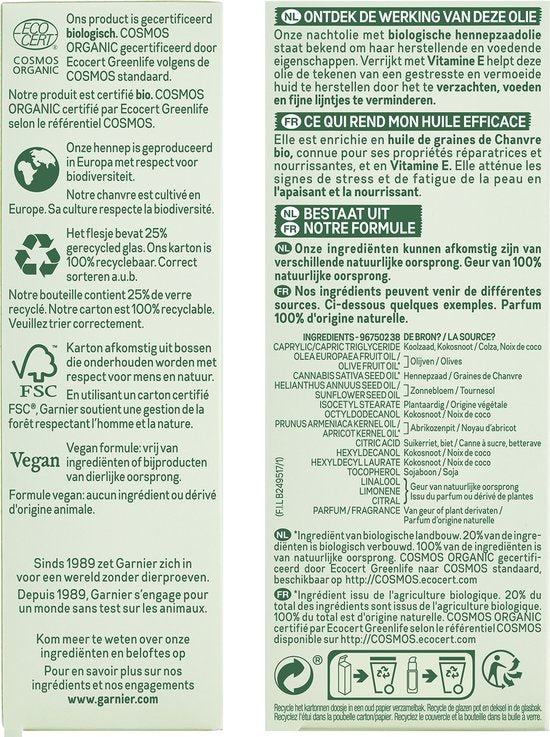 Nachtolie - biologische hennep - verzachtend voor vermoeide en gevoelige huid - 30 ml