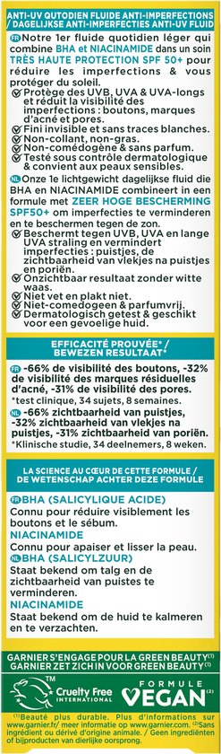 Garnier PureActive daily fluid - BHA + niacinamide - SPF 50+ - 40 ml