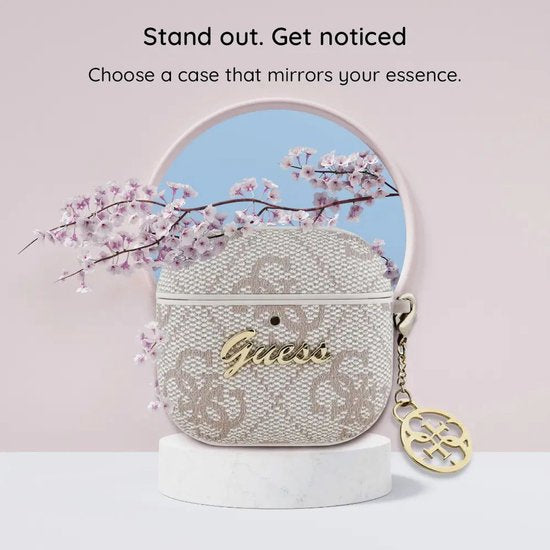 Guess AirPods 4 hoesje - eco-leder en PC met charm - Roze