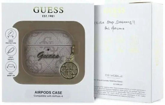 Guess AirPods 4 hoesje - eco-leder en PC met charm - Roze