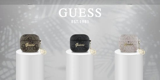 Guess AirPods 4 hoesje - eco-leder en PC met charm - Roze