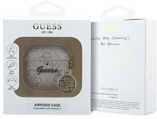 Guess AirPods 4 hoesje - eco-leder en PC met charm - Roze