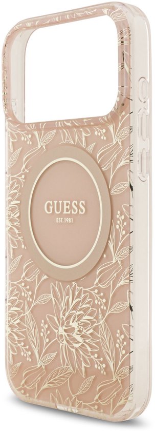 Guess IML Flowers Allover hoesje - geschikt voor iPhone 17 Pro Max - MagSafe compatibel met koord - Roze