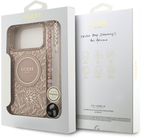 Guess IML Flowers Allover hoesje - geschikt voor iPhone 17 Pro Max - MagSafe compatibel met koord - Roze