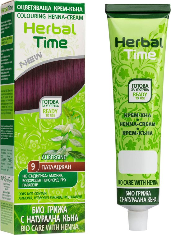 Herbal Time henna haarverf - semi-permanent zonder ammoniak/peroxide/PPD - 75 ml - Aubergine bruinpaars