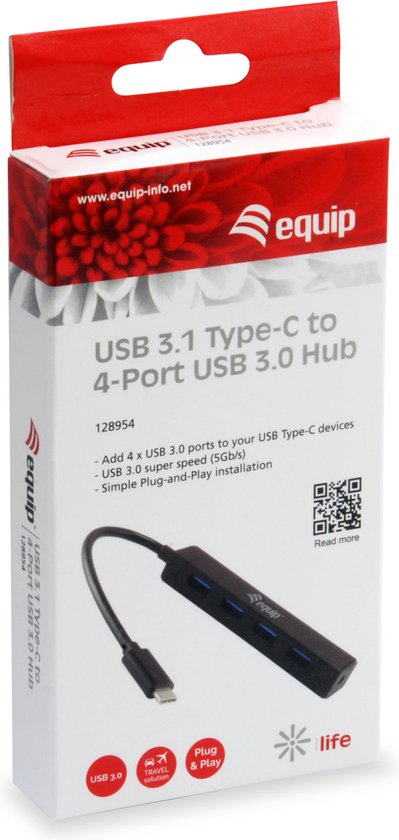 Equip USB-C hub - multiport 4 poorten USB 3.2 Gen 2 - Zwart