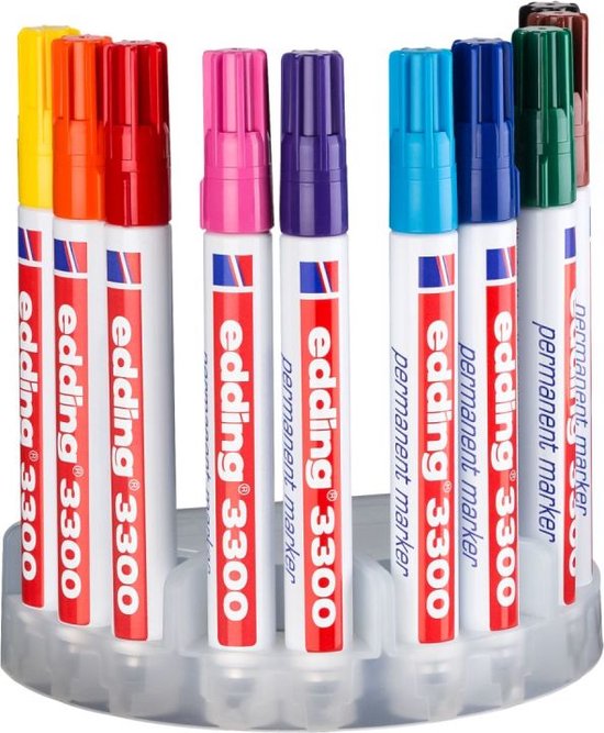 Edding 3300 permanent marker - set van 10 kleuren - beitelpunt 1-5 mm - water- & wrijfvast