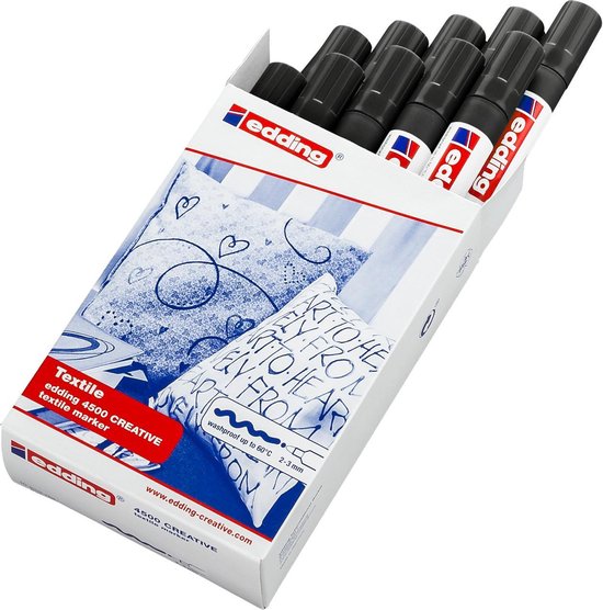 Edding 4500 textielstift set van 10 - ronde punt 2-3 mm - wasmachinebestendig 60°C - Zwart