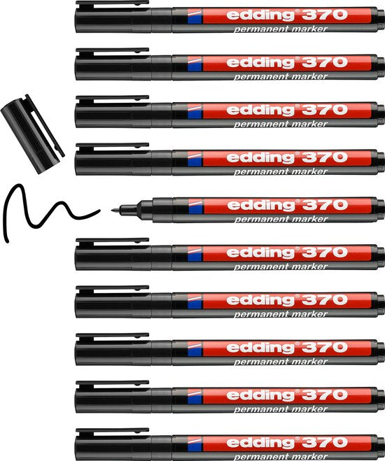 Edding 370 permanent marker set van 10 - rond punt 1 mm - zwart