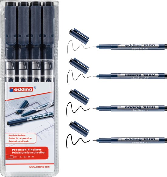 Edding 1880 Drawliner fineliner set van 4 - 0,1/0,3/0,5/0,7 mm
