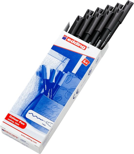 Edding 1200 viltstift set van 10 - fijn ronde punt 1 mm - Zwart