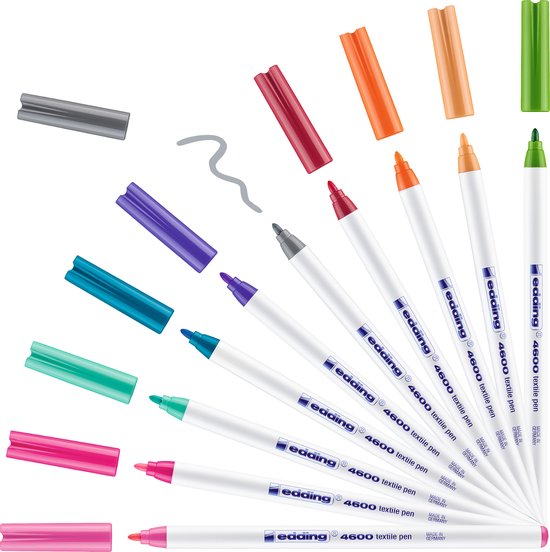 Edding 4600 textielstift set van 10 - ronde punt 1 mm - wasmachinebestendig 60°C - Fun kleuren