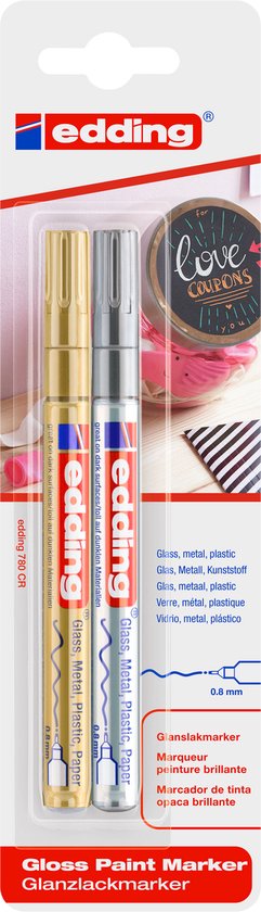 Edding 780 lakmarker set van 2 - ronde punt 0,8 mm - permanent watervast - Goud - Zilver