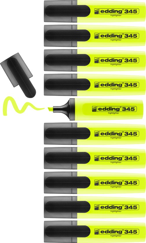 Edding 345 markeerstift - set van 10 - beitelpunt 2-5 mm - Geel
