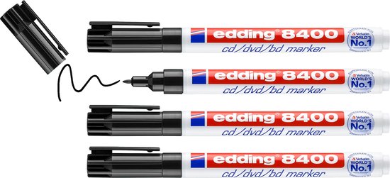 Edding 8400/4 CD/DVD/BD marker set van 4 - 0,5-1 mm - Zwart