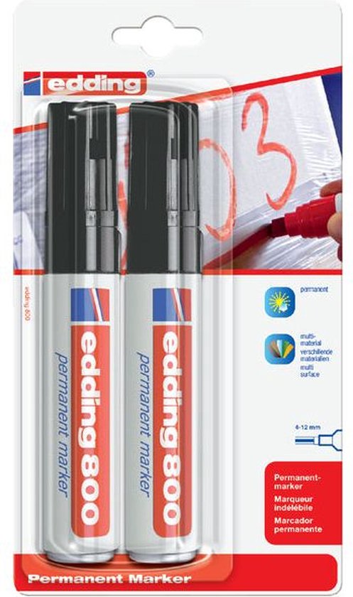 Edding 800 permanent marker set van 2 - beitel punt 4-12 mm - zwart