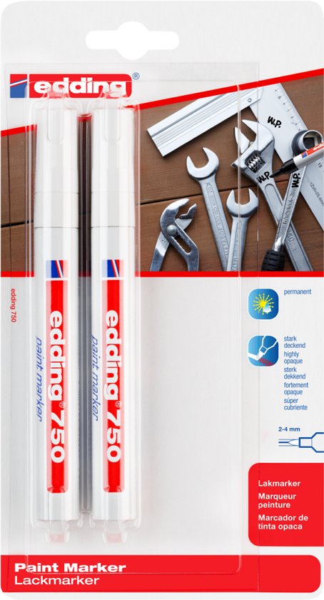 Edding 750/2 lakmarker set van 2 - warmtebestendig tot 1000°C - ronde punt 2-4 mm - permanent - Wit