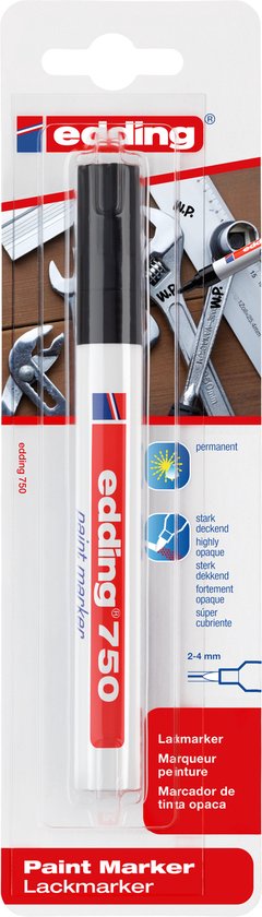 Edding 750 lakmarker - ronde punt 2-4 mm - hittebestendig permanent - Zwart