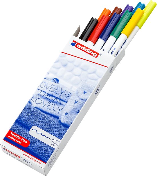 Edding 4600 textielstift - set van 10 kleuren - ronde punt 1 mm - wasbestendig 60°C