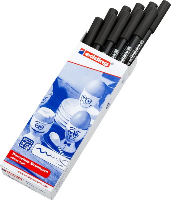 Edding 4200 porseleinstiften set van 10 - penseelpunt 1-4 mm - zwart