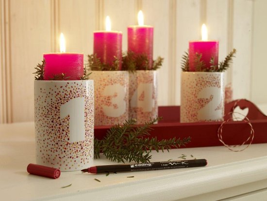 Edding 4200 porselein stiften set van 4 - penseelpunt 1-4 mm - Zwart, rood, violet, roze