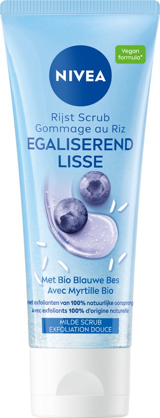 Nivea gezichtsscrub - egaliserende bio rijst en bio blauwe bes - normale huid - 75 ml