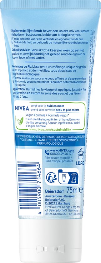 Nivea gezichtsscrub - egaliserende bio rijst en bio blauwe bes - normale huid - 75 ml
