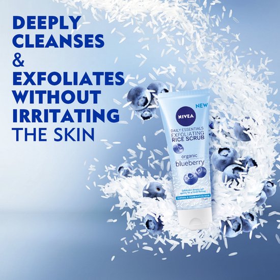 Nivea gezichtsscrub - egaliserende bio rijst en bio blauwe bes - normale huid - 75 ml