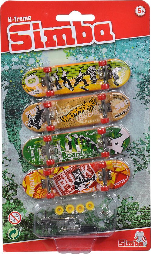 Simba vingerskateboard set van 4 - 8 cm - vanaf 5 jaar