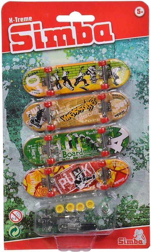 Simba vingerskateboard set van 4 - 8 cm - vanaf 5 jaar
