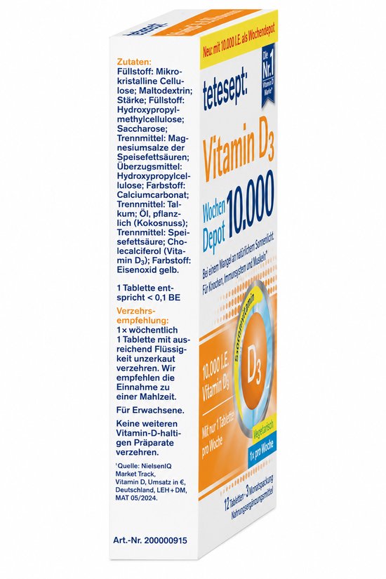 tetesept vitamin D3 weekly tablets - 10,000 IU high dose - 12 pack