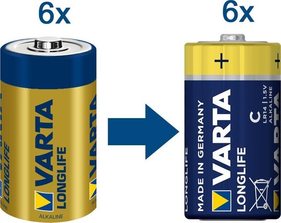 Varta Long Life batterijen - alkaline C LR14 1,5V - set van 6