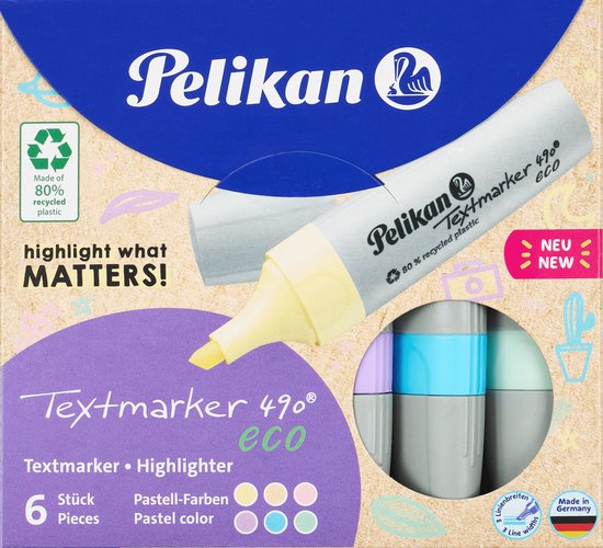 Pelikan 490 tekstmarker - Eco Pastel - assorti - 6 stuks