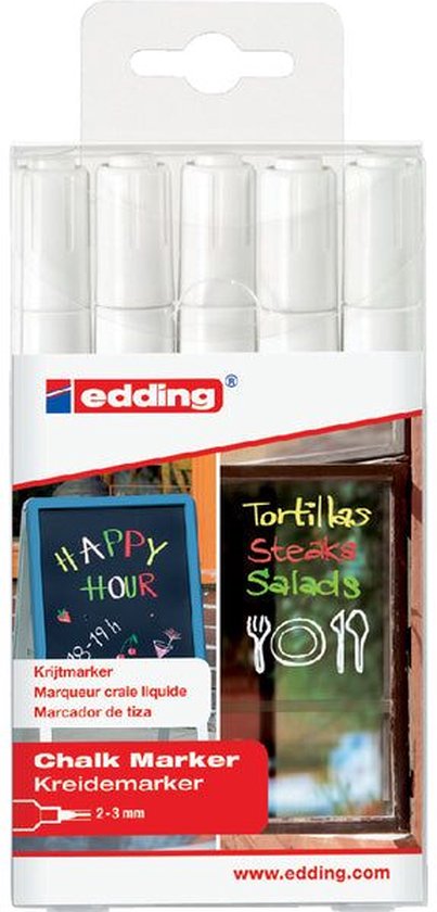 Edding 4095 chalk marker set of 5 - round nib 2-3 mm - wipeable - White