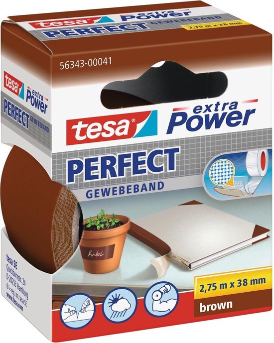 Tesa Perfect textieltape - extra power - 2,75 m × 38 mm - Bruin