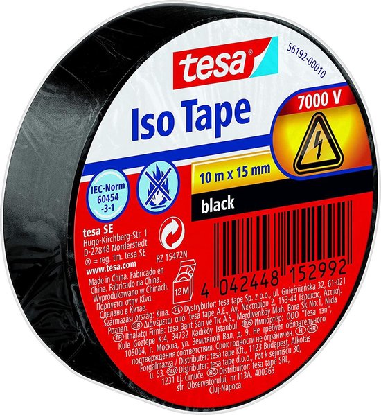 tesa isolatietape 56192-00010-22 - 10 m × 15 mm - Zwart - 1 stuk