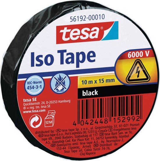 tesa isolatietape 56192-00010-22 - 10 m × 15 mm - Zwart - 1 stuk