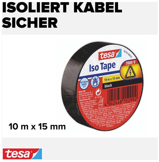 tesa isolatietape 56192-00010-22 - 10 m × 15 mm - Zwart - 1 stuk