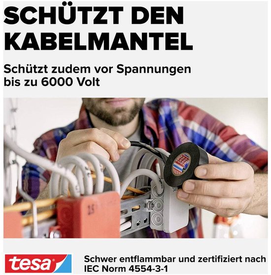 tesa isolatietape 56192-00010-22 - 10 m × 15 mm - Zwart - 1 stuk