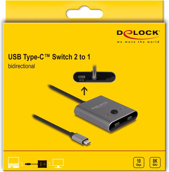 Delock USB-C switch - 2 naar 1 bidirectioneel - USB 10 Gbps - 8K